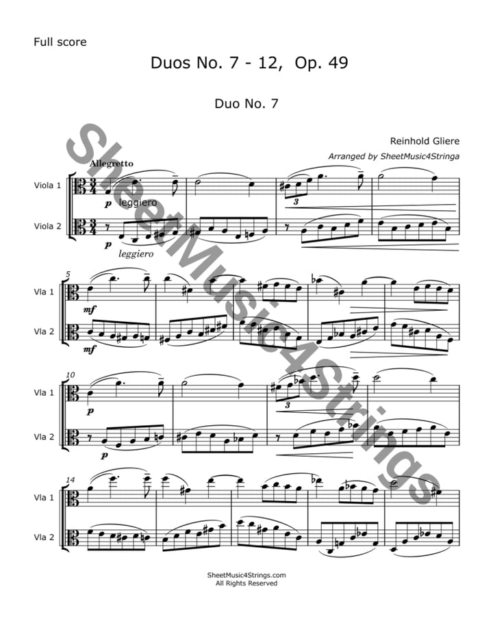 Gliere R. - Duos 7-12 Op. 49 Arranged for Two Violas Duos