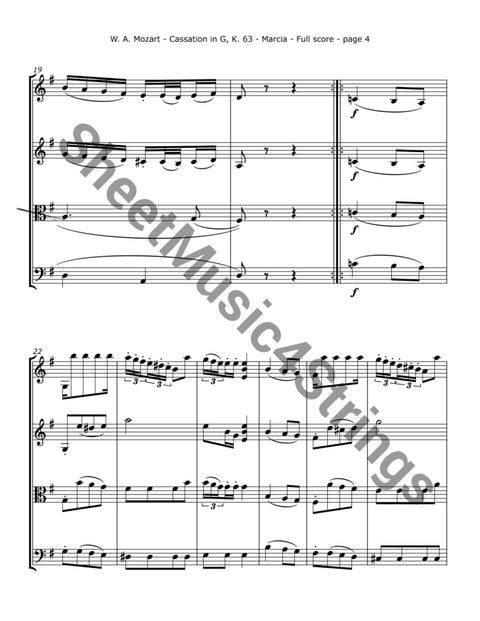 Mozart W.a. - Cassation In G K. 63 (String Quartet) Sheet Music