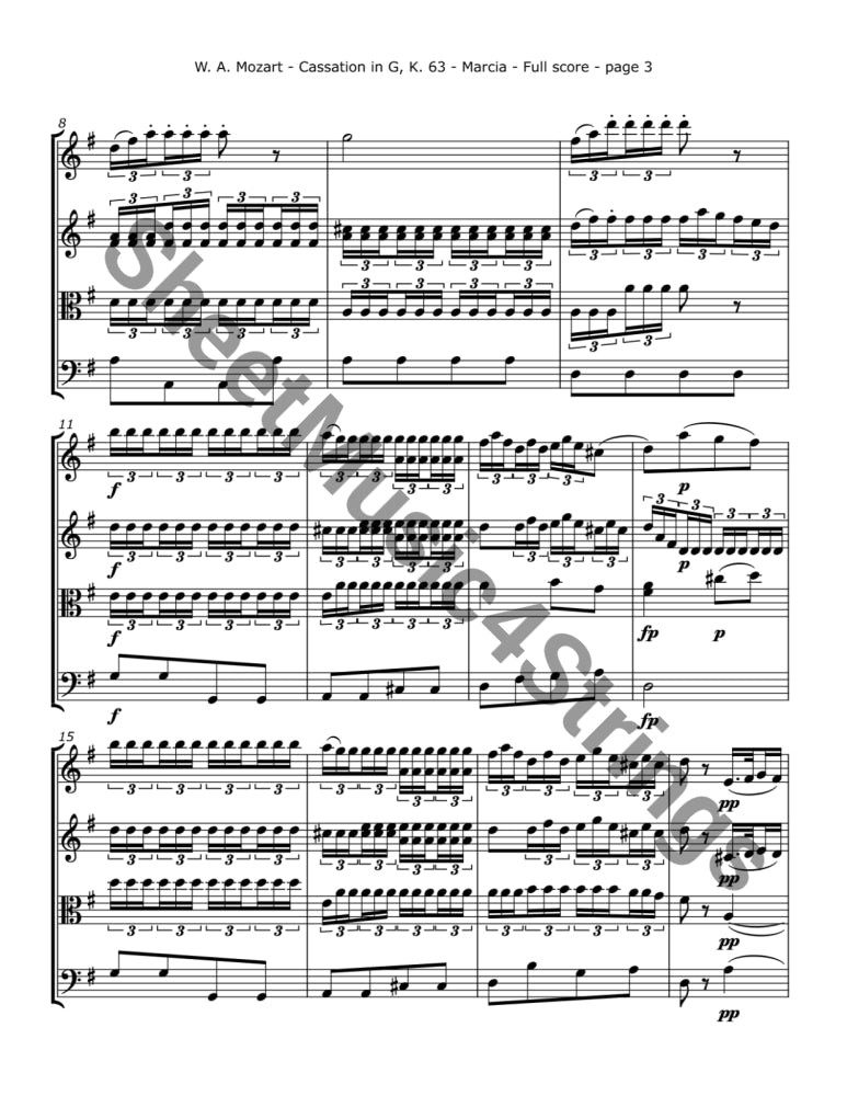 Mozart W.a. - Cassation In G K. 63 (String Quartet) Sheet Music