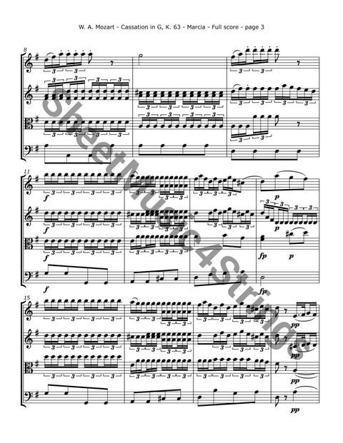 Mozart W.a. - Cassation In G K. 63 (String Quartet) Sheet Music