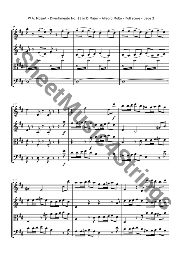 Mozart W.a. Divertimento No. 11 K. 251 (String Quartet) Sheet Music