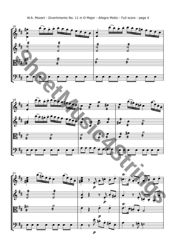 Mozart W.a. Divertimento No. 11 K. 251 (String Quartet) Sheet Music