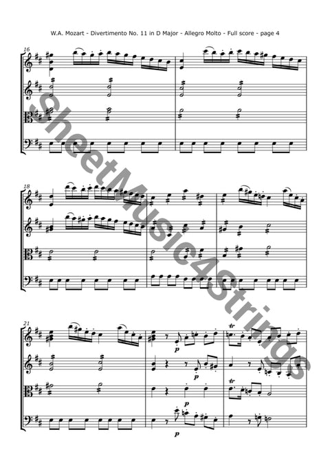 Mozart W.a. Divertimento No. 11 K. 251 (String Quartet) Sheet Music