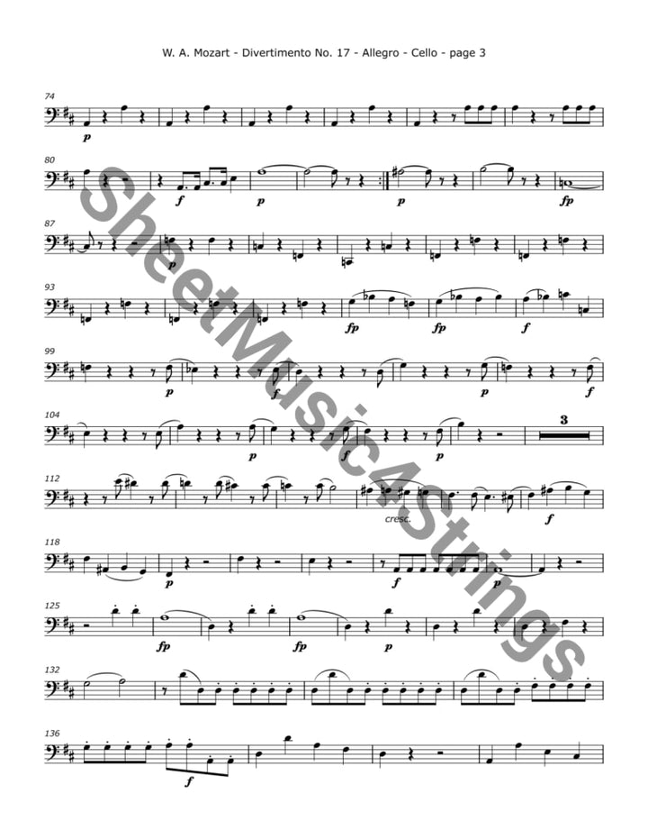 Mozart W.a. Divertimento No. 17 In D K. 334 (String Quartet) Sheet Music