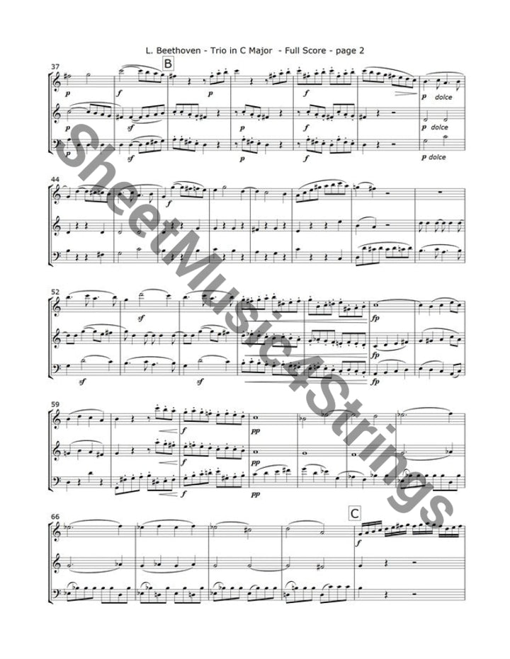 Beethoven, L. - Trio in C, Op. 87, Mvt. 1 (2 Violins, Cello) freeshipping - SheetMusic4Strings