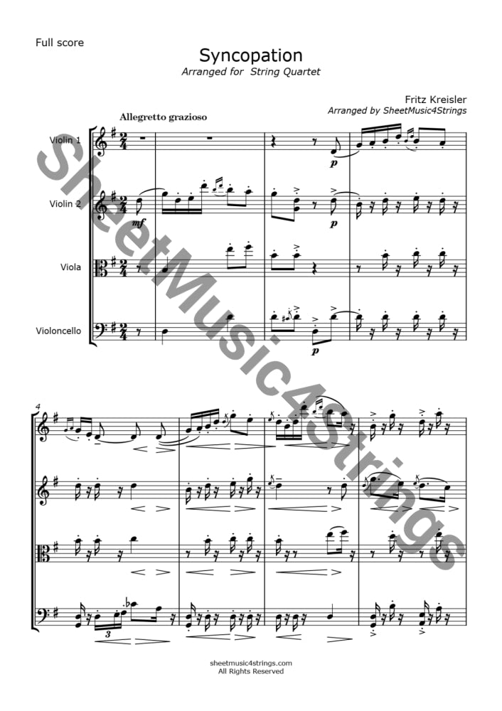 Copy Of Kreisler F. - Syncopation (Arranged For String Quartet) Viola And Piano