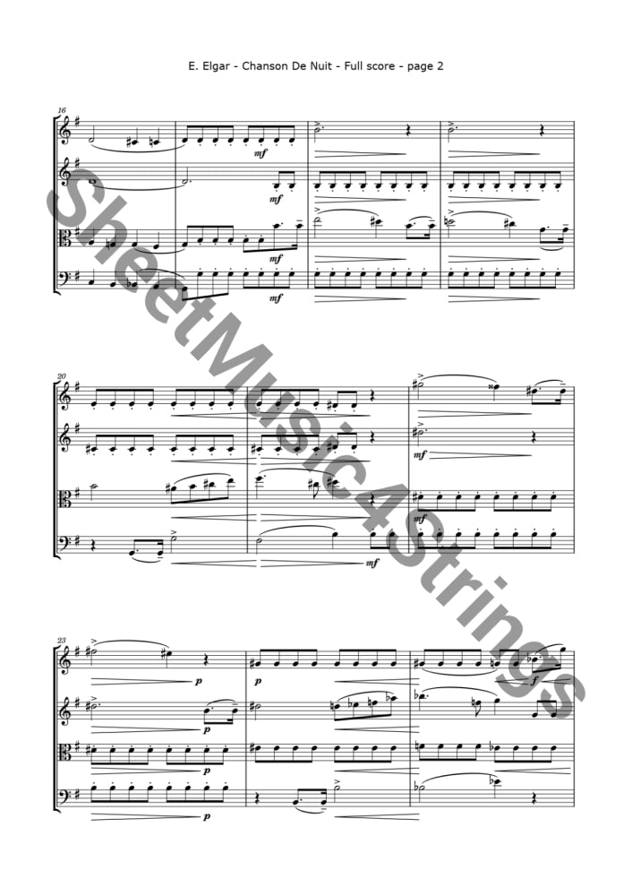 Elgar E. - Chanson De Nuit (String Quartet) Sheet Music