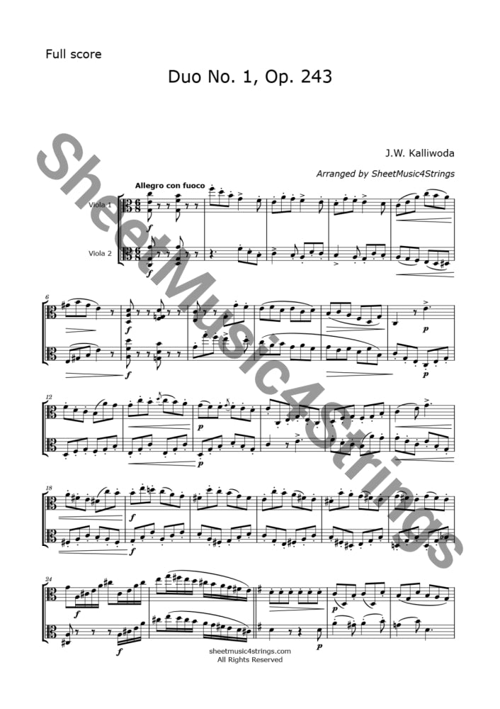 Kalliwoda J. - Duo No. 1 Op. 243 (All Mvts.) For Two Violas Sheet Music