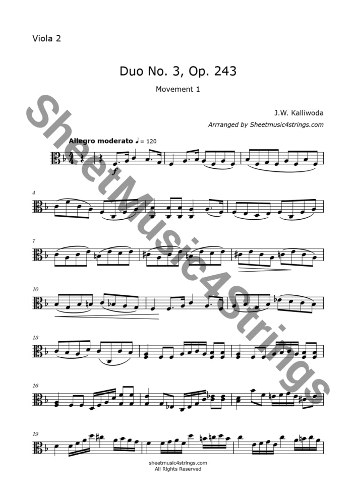 Kalliwoda J. - Duo No. 3 Op. 243 (All Mvts.) For Two Violas Sheet Music