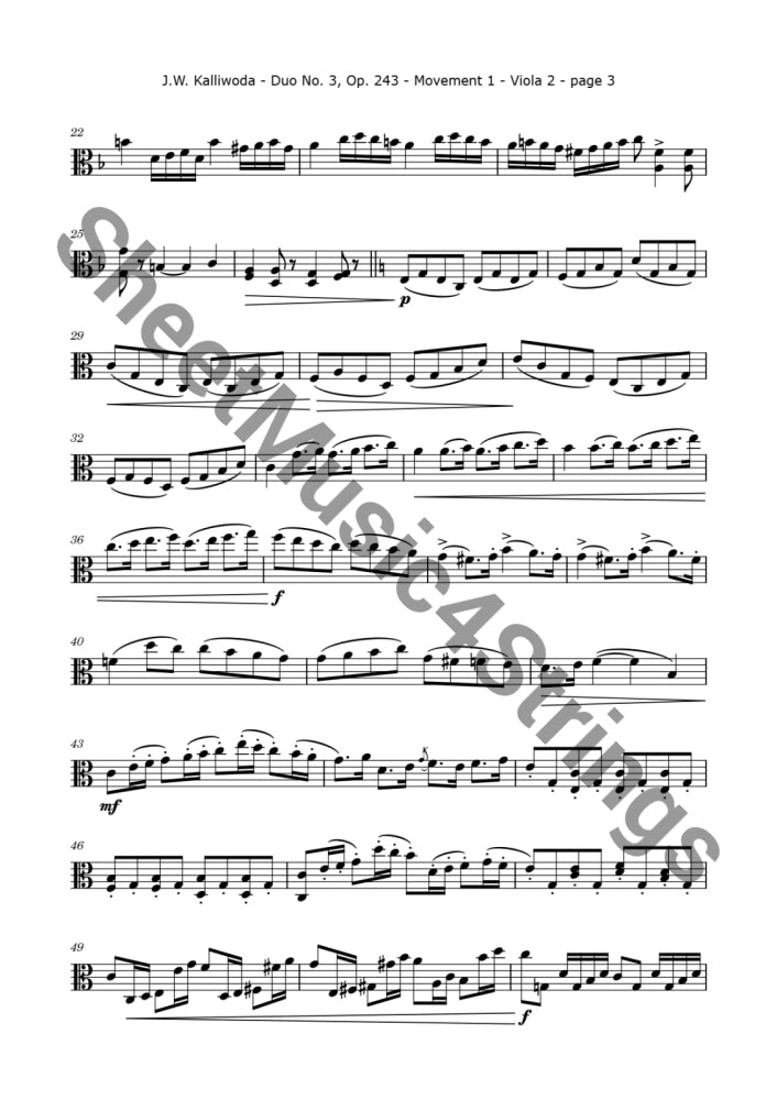 Kalliwoda J. - Duo No. 3 Op. 243 (All Mvts.) For Two Violas Sheet Music