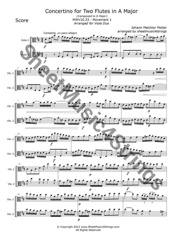 Molter J. - Concertino In A Major Mwv 10.33 Mvt. 1 (Violin Duo) Duos